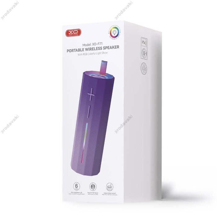 Портативна колонка Bluetooth XO F71 Hidden Carrying Handle Cylinder LED Dazzle Speaker 5W Purple